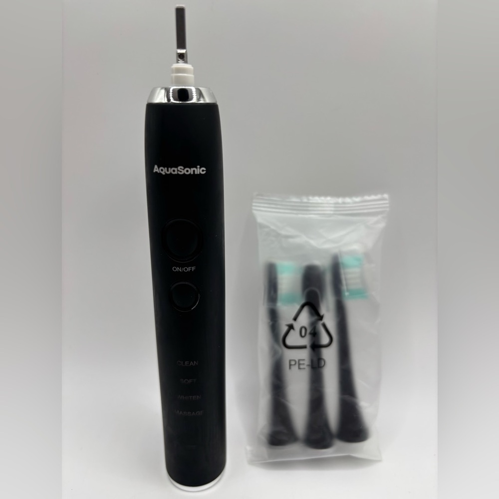 AquaSonic Black Electric Toothbrush Replacement And Heads Works NO CHARGER